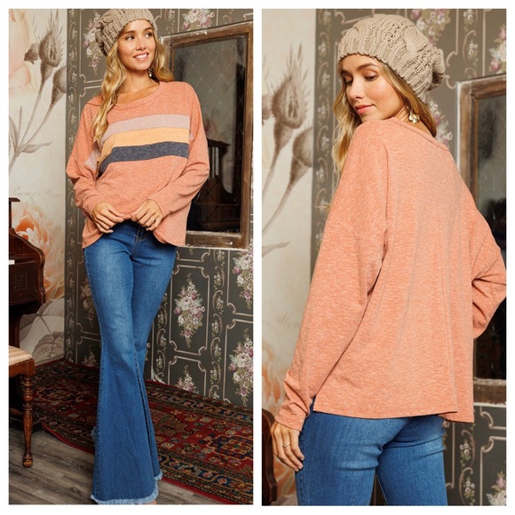 #43 Multi Color Block Crew-Neck Cozy Stylish Top - Picture 2 of 7